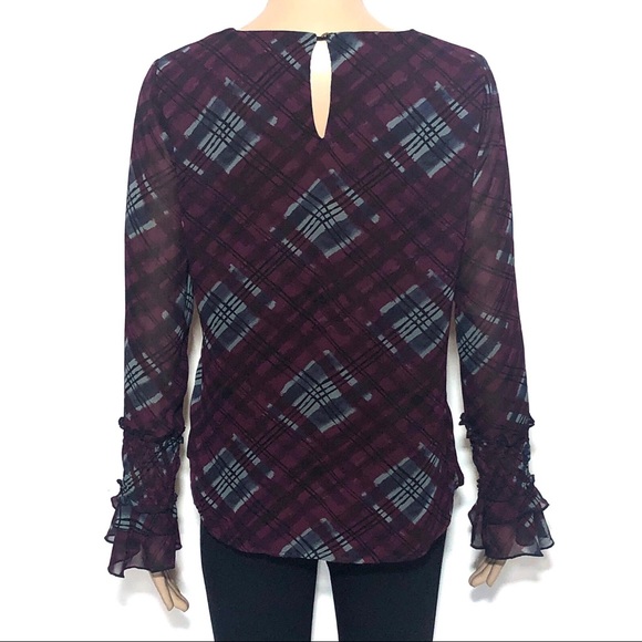 Nanette Lepore Abstract Plaid Flutter Blouse Top - Picture 2 of 7